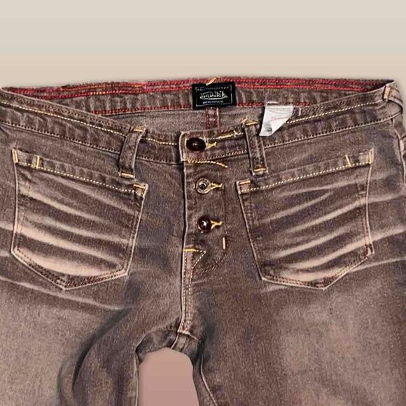 VERY RARE Von Dutch Low Rise Brown Denim Button Fly Wide Leg Jeans Size 27x28 #1 - Picture 5 of 5
